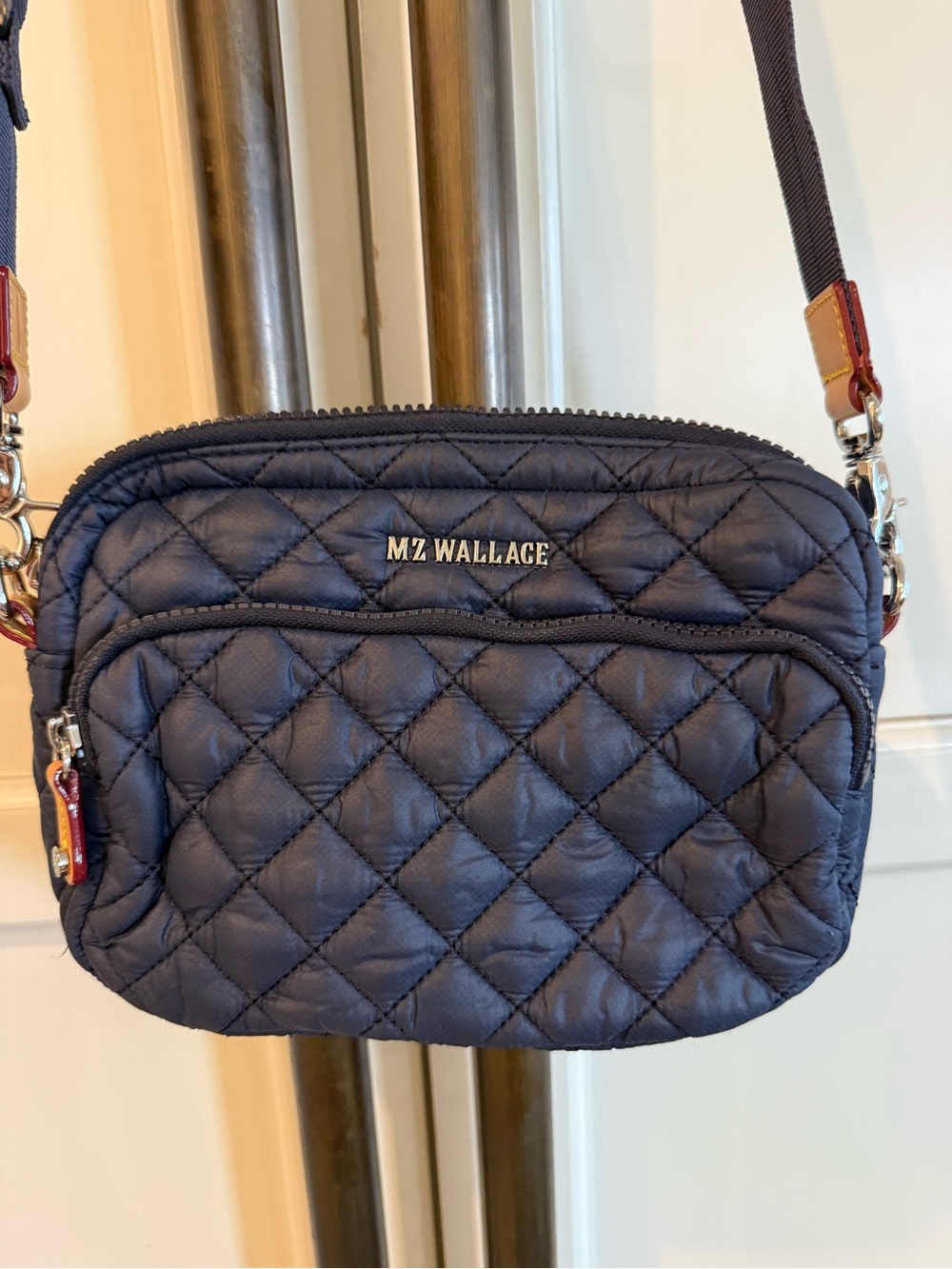 MZ Wallace Navy Quilted Crossbody with Front Pocket